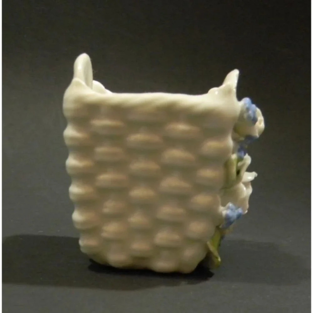 Vintage Mini Porcelain Basket Made In Germany Roses Blue Flowers